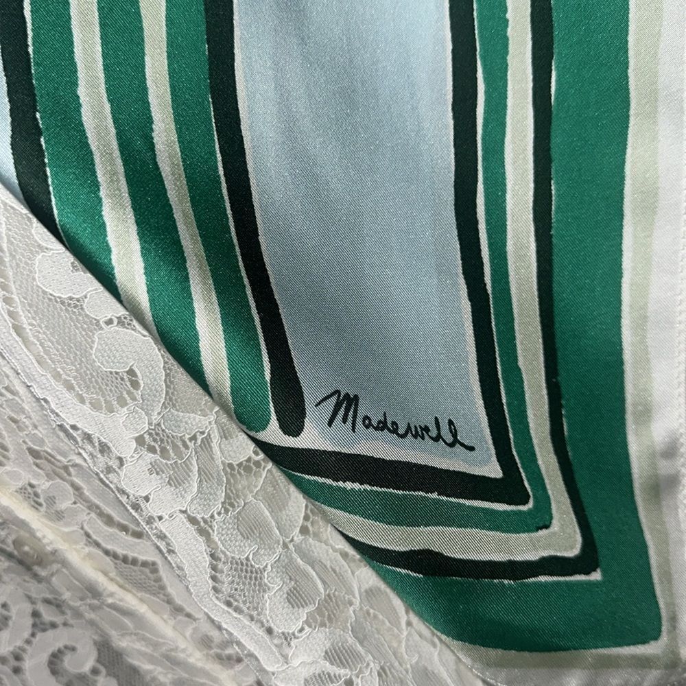 Madewell White Blue Shades of Green Square Silk Bandana Scarf - Picture 12 of 16